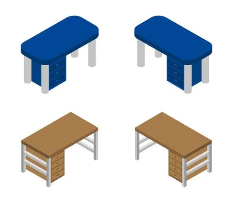Vector isometric office desk on white background Stock Illustration