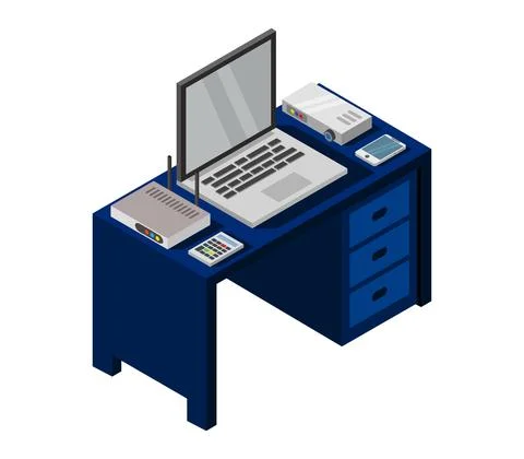 Vector isometric office desk on white background 스톡 일러스트