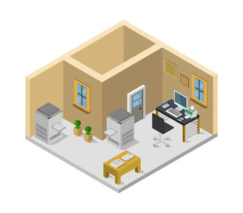 Vector isometric office desk on white background 스톡 일러스트