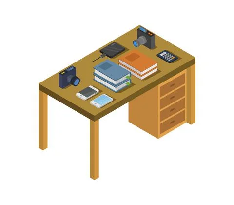 Vector isometric office desk on white background 스톡 일러스트
