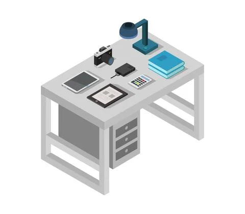 Vector isometric office desk on white background Stock Illustration