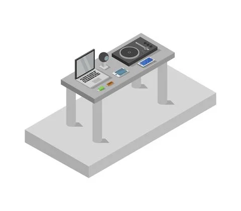 Vector isometric office desk on white background Stock Illustration