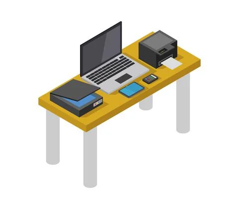 Vector isometric office desk on white background 스톡 일러스트