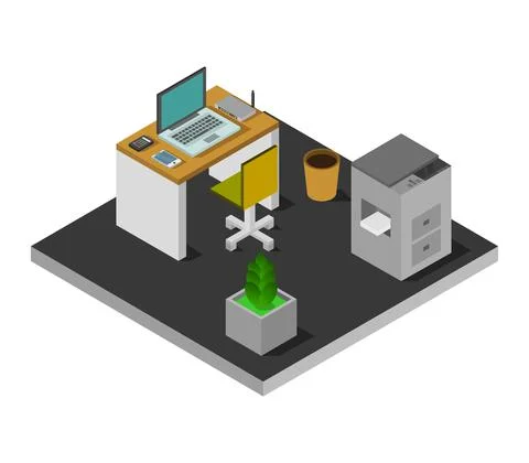 Vector isometric office desk on white background 스톡 일러스트