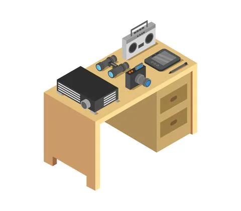 Vector isometric office desk on white background Stock Illustration