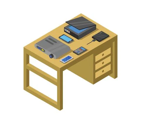 Vector isometric office desk on white background Stock Illustration