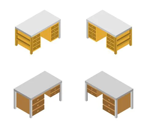 Vector isometric office desk on white background 스톡 일러스트