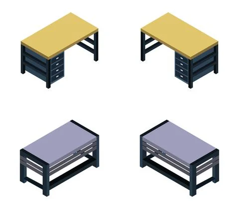 Vector isometric office desk on white background Stock Illustration