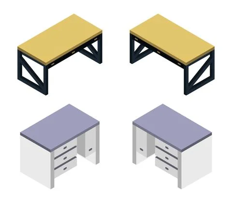 Vector isometric office desk on white background Stock Illustration