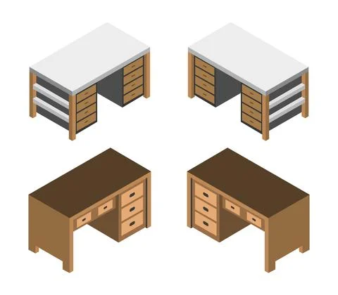 Vector isometric office desk on white background Stock Illustration