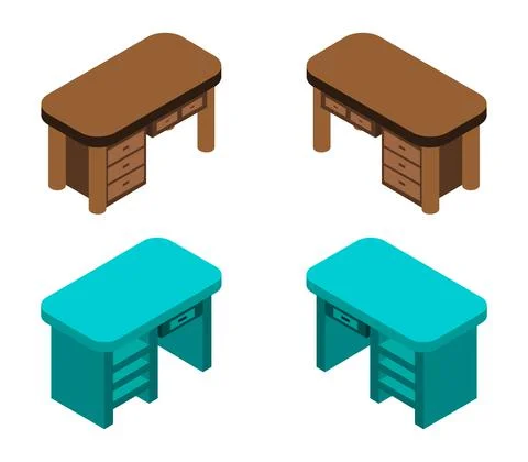 Vector isometric office desk on white background 스톡 일러스트