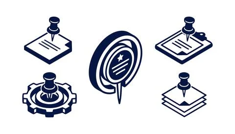 Vector of Isometric office icons with pins and documents Stock Illustration