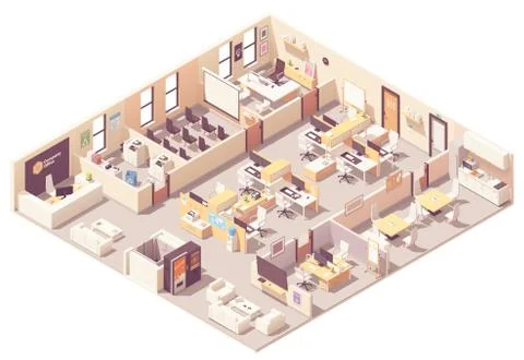 Vector isometric office interior plan Stock Illustration