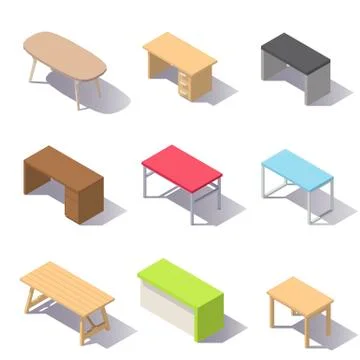 Vector Isometric Office Tables Stock Illustration