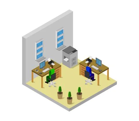 Vector isometric office on white background Stock Illustration