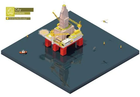 Vector isometric offshore drilling rig or oil platform Stock Illustration