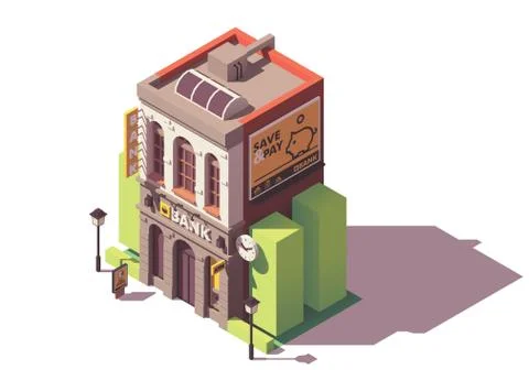 Vector isometric old bank building Stock Illustration