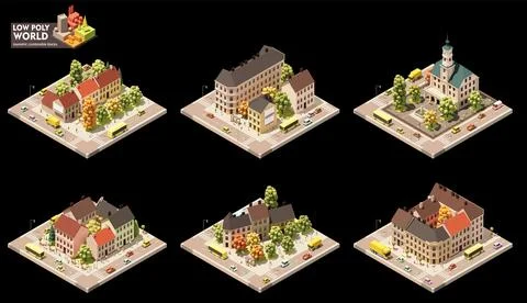 Vector isometric old town map elements Stock Illustration