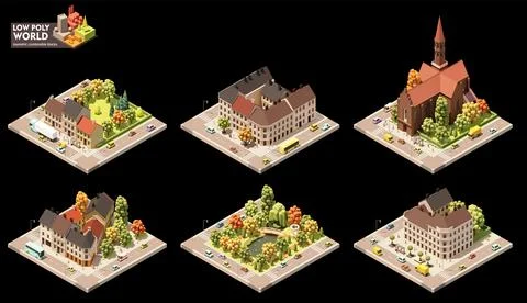 Vector isometric old town map elements Stock Illustration