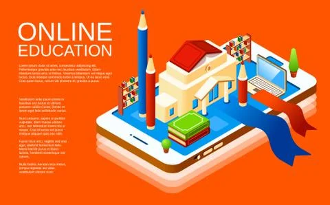Vector isometric online education application Stock Illustration