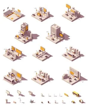 Vector isometric outdoor advertising examples Stock Illustration