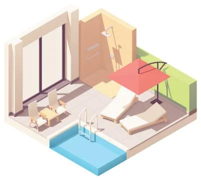 Vector isometric outdoor pool lounge Stock Illustration