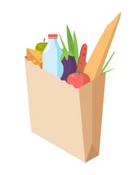 Vector isometric paper package with natural products. Grocery bag isolated. Stock-Illustration