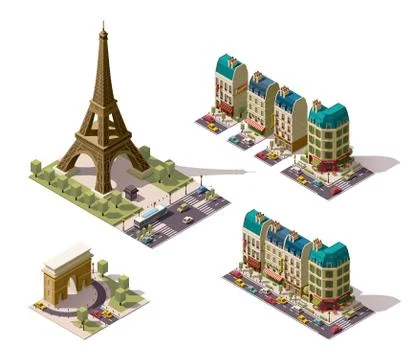 Vector isometric Paris architecture elements Stock Illustration