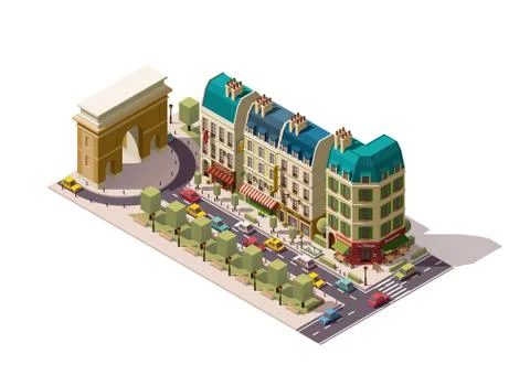 Vector isometric Paris street Stock Illustration