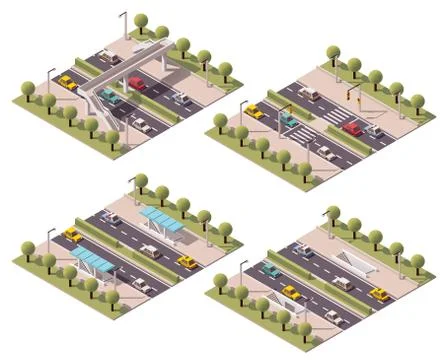 Vector isometric pedestrian crossings set Stock Illustration