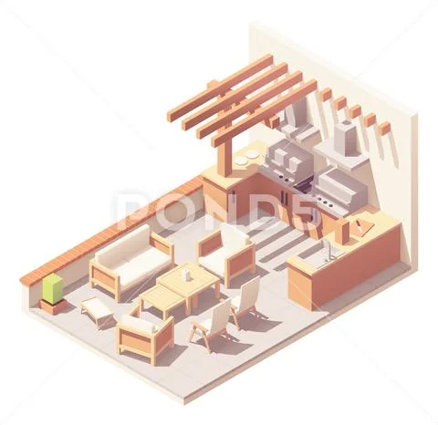 Vector isometric pergola over patio space Stock Illustration