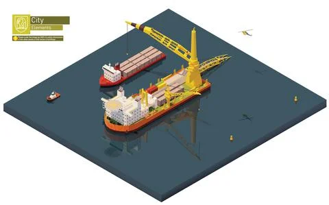 Vector isometric pipe laying vessel, pipe lay ship Stock Illustration