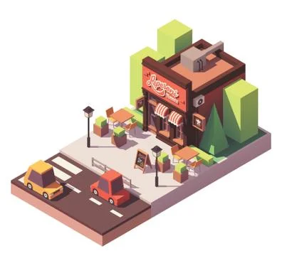 Vector isometric pizzeria building Stock Illustration