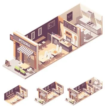 Vector isometric pizzeria interior cross-section Stock Illustration