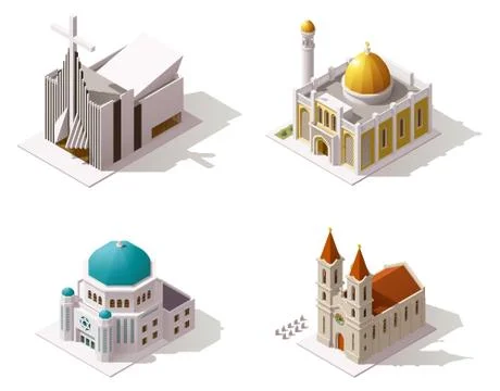 Vector isometric places of worship Stock Illustration
