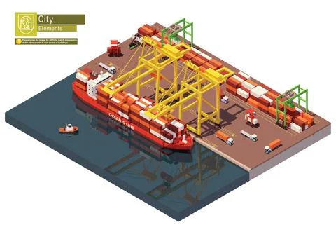 Vector isometric port container terminal and ship Stock Illustration