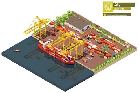Vector isometric port container terminal and ship Stock Illustration