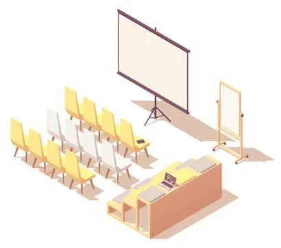 Vector isometric presentation room interior Stock Illustration