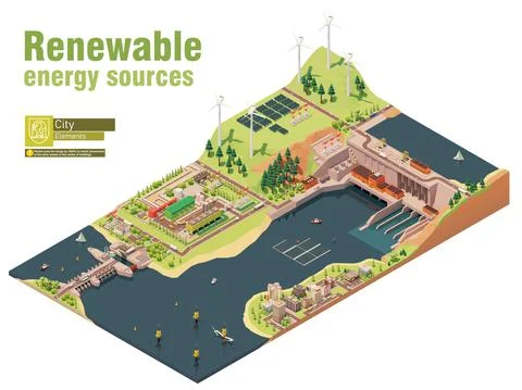 Vector isometric renewable electricity generation Stock Illustration