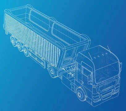 Vector Isometric representing truck or tractor with tipper semi-trailer. Created Illustrazione stock