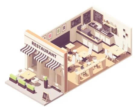 Vector isometric restaurant interior cross-section Stock-Illustration