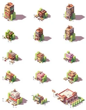 Vector isometric restaurants types icons Stock Illustration