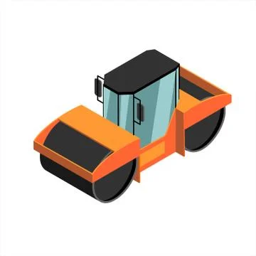 Vector isometric road roller; 3D road equipment Stock Illustration