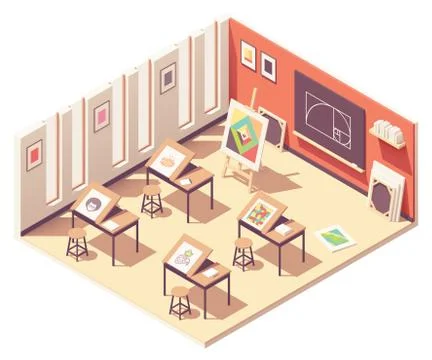 Vector isometric school art classroom Stock Illustration