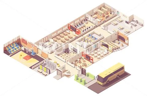 Vector isometric school building cross-section Stock Illustration