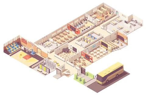Vector isometric school building cross-section Ilustración de archivo