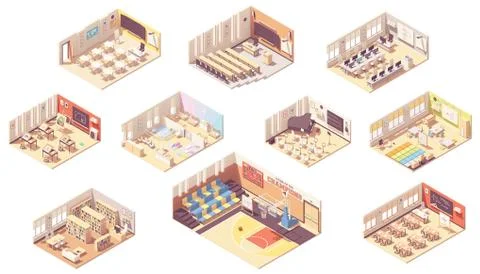 Vector isometric school building cross-section Ilustración de archivo