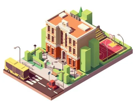 Vector isometric school building Ilustración de archivo