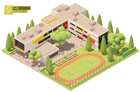 Vector isometric school building Stock Illustration