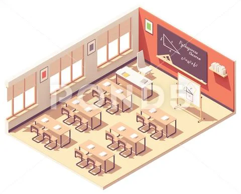 Vector isometric school mathematics classroom Stock Illustration